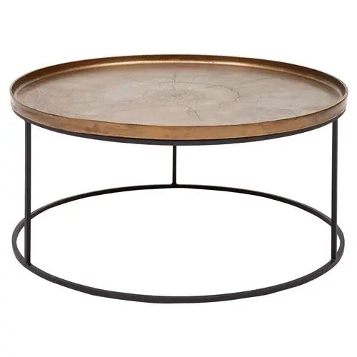 Emily Industrial Loft Black Metal Base Round Brass Round Coffee Table 31" W  – 40" W | Kathy Kuo Home For Metal Base Coffee Tables (View 8 of 15)
