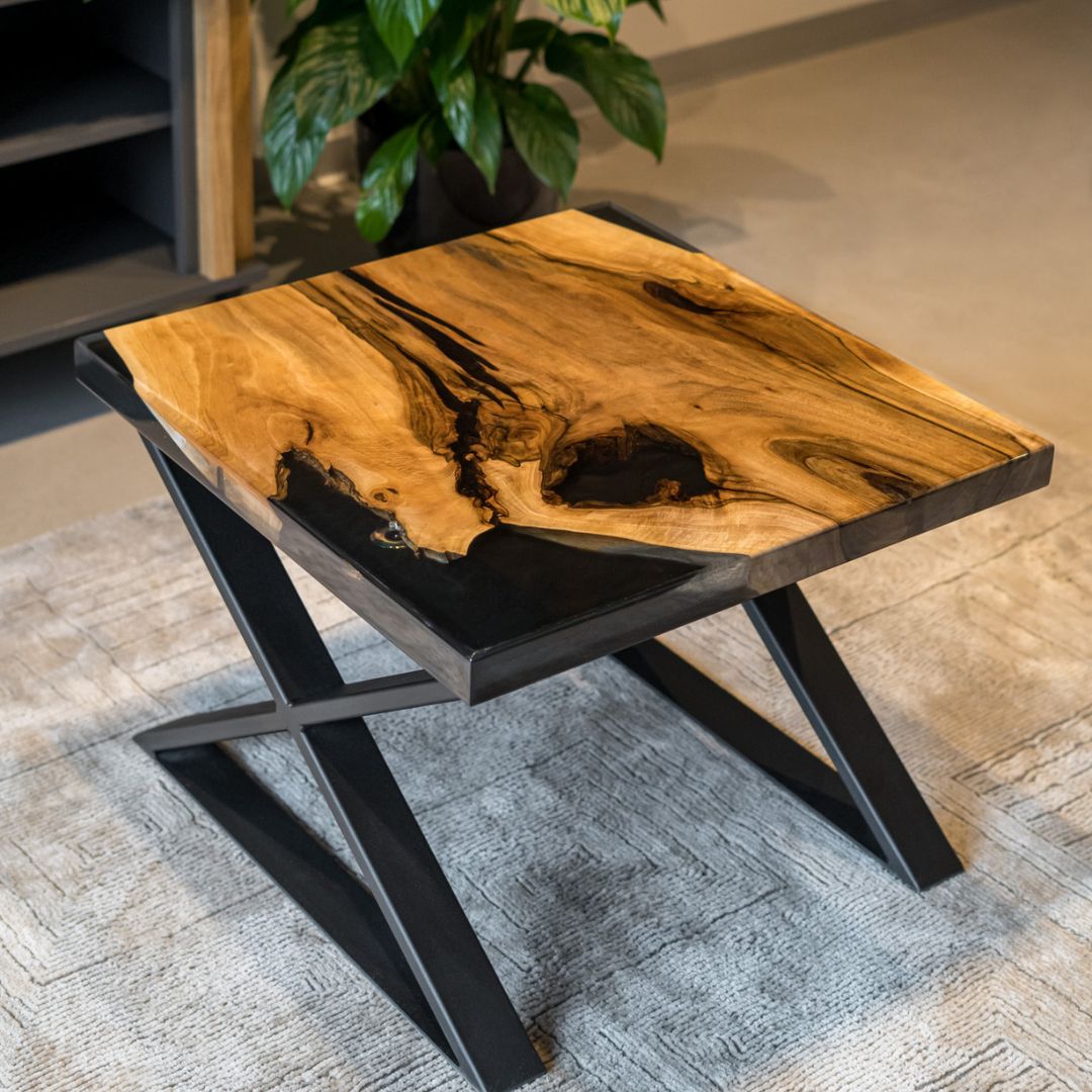 Epoxy Coffee Table Made Of Black Resin And Walnut Wood Regarding Resin Coffee Tables (View 7 of 15)