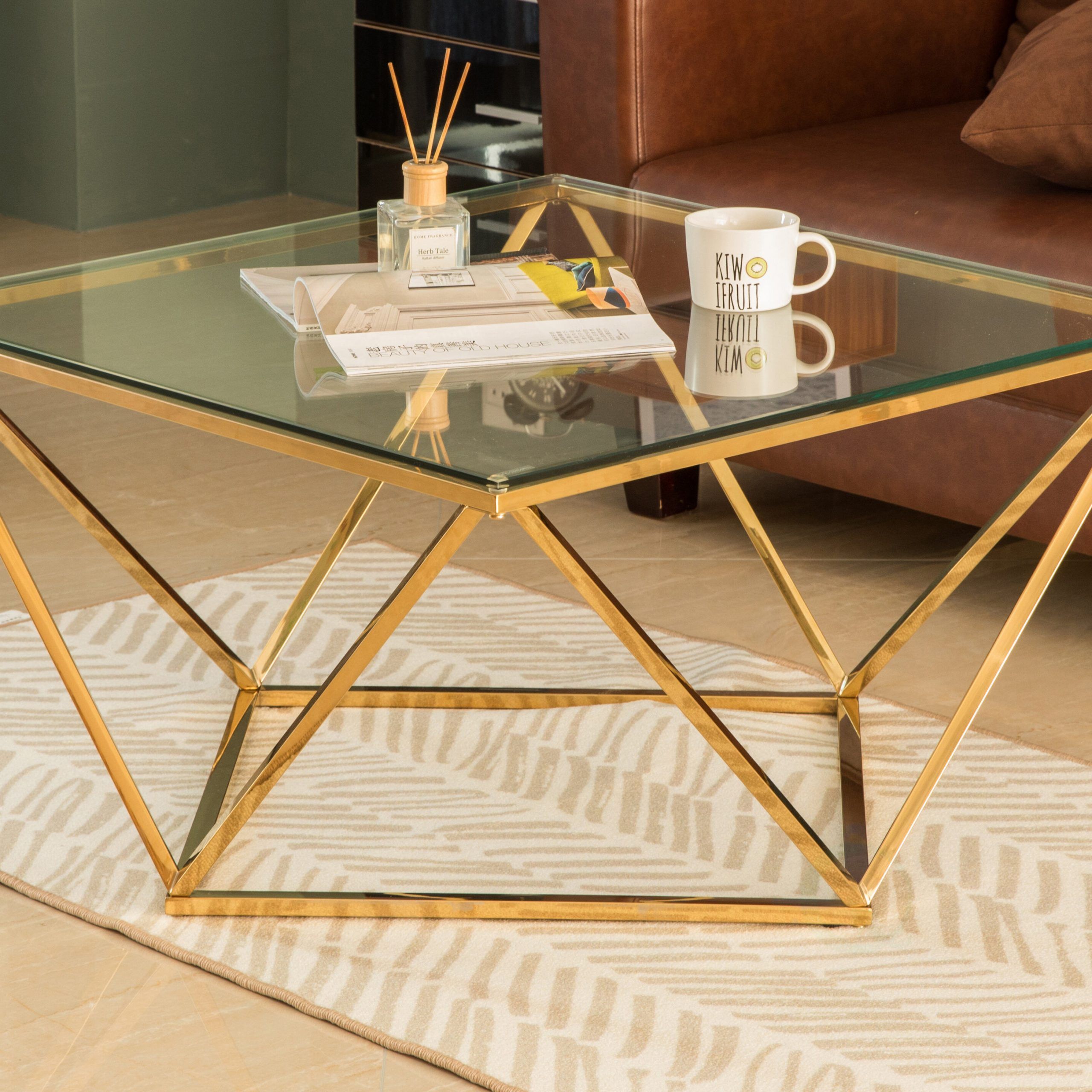Everly Quinn Diamond Shaped Glass Modern Stainless Steel Metal Coffee Table  | Wayfair Throughout Diamond Shape Coffee Tables (View 6 of 15)
