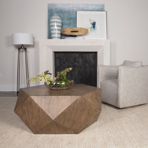 Faceted Large Round Light Wood Coffee Table Modern Geometric Block Solid |  Ebay Within Geometric Block Solid Coffee Tables (View 14 of 15)