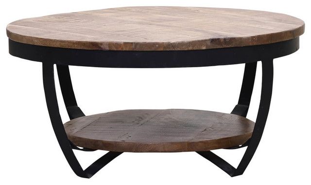 Farmhouse & Industrial Style Reclaimed Wood 2 Tier Round Coffee Table –  Industrial – Coffee Tables  Sierra Living Concepts Inc | Houzz Within Round Industrial Coffee Tables (View 13 of 15)