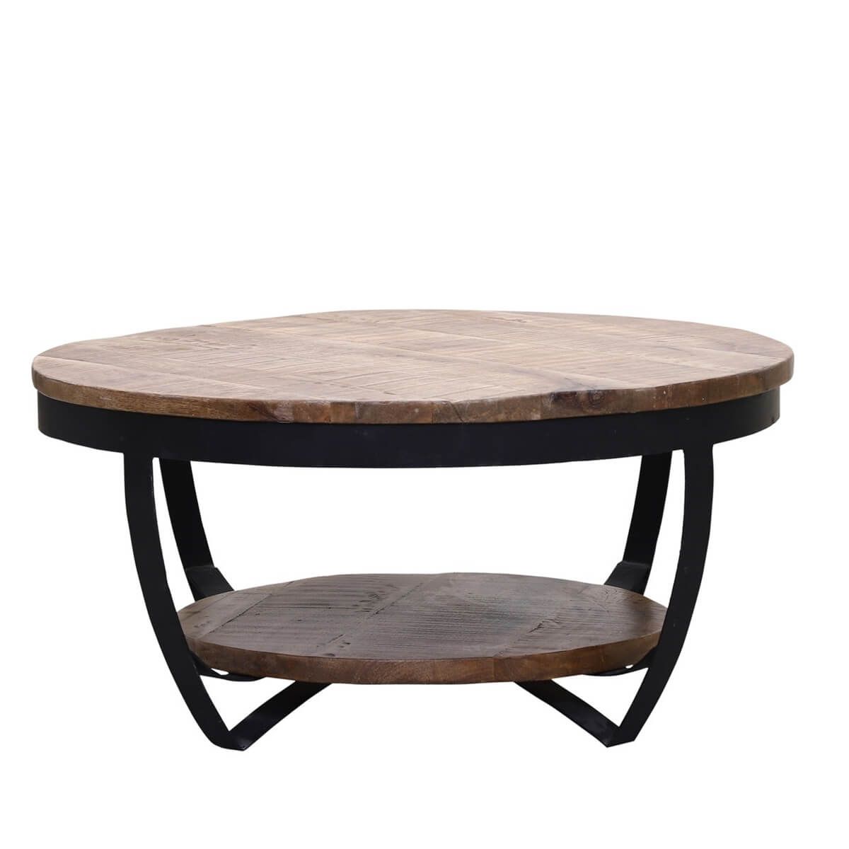 Farmhouse & Industrial Style Reclaimed Wood 2 Tier Round Coffee Table Throughout Farmhouse Style Coffee Tables (View 15 of 15)
