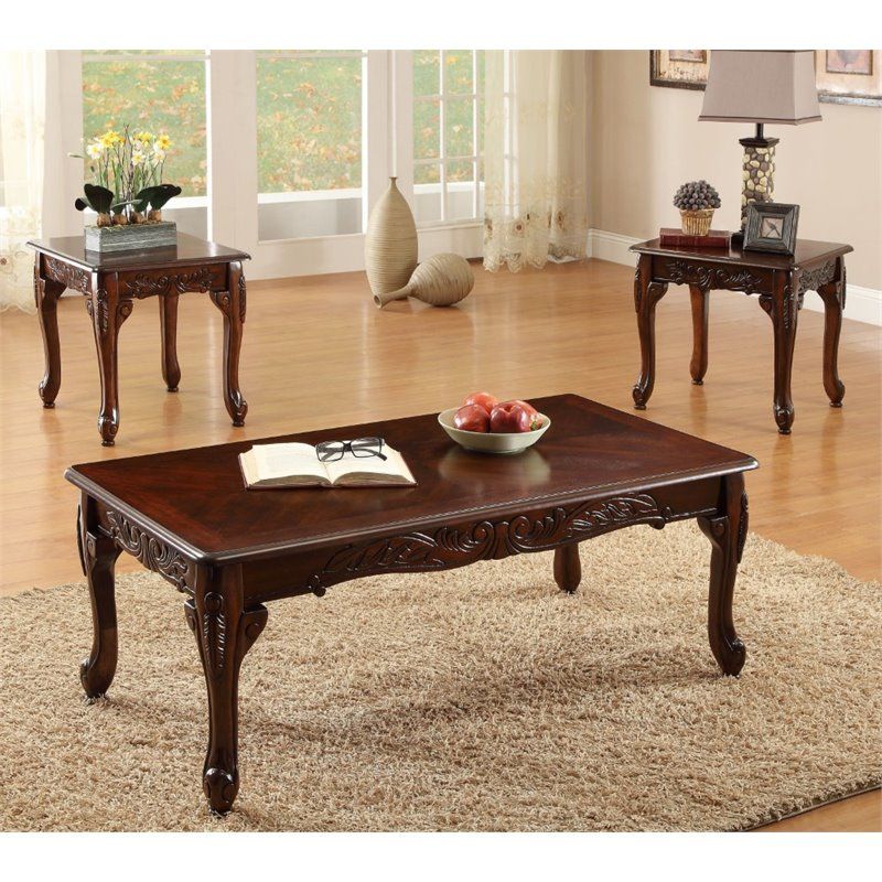 Furniture Of America Alice Solid Wood 3 Piece Coffee Table Set In Dark  Cherry | Cymax Business For Dark Cherry Coffee Tables (View 5 of 15)