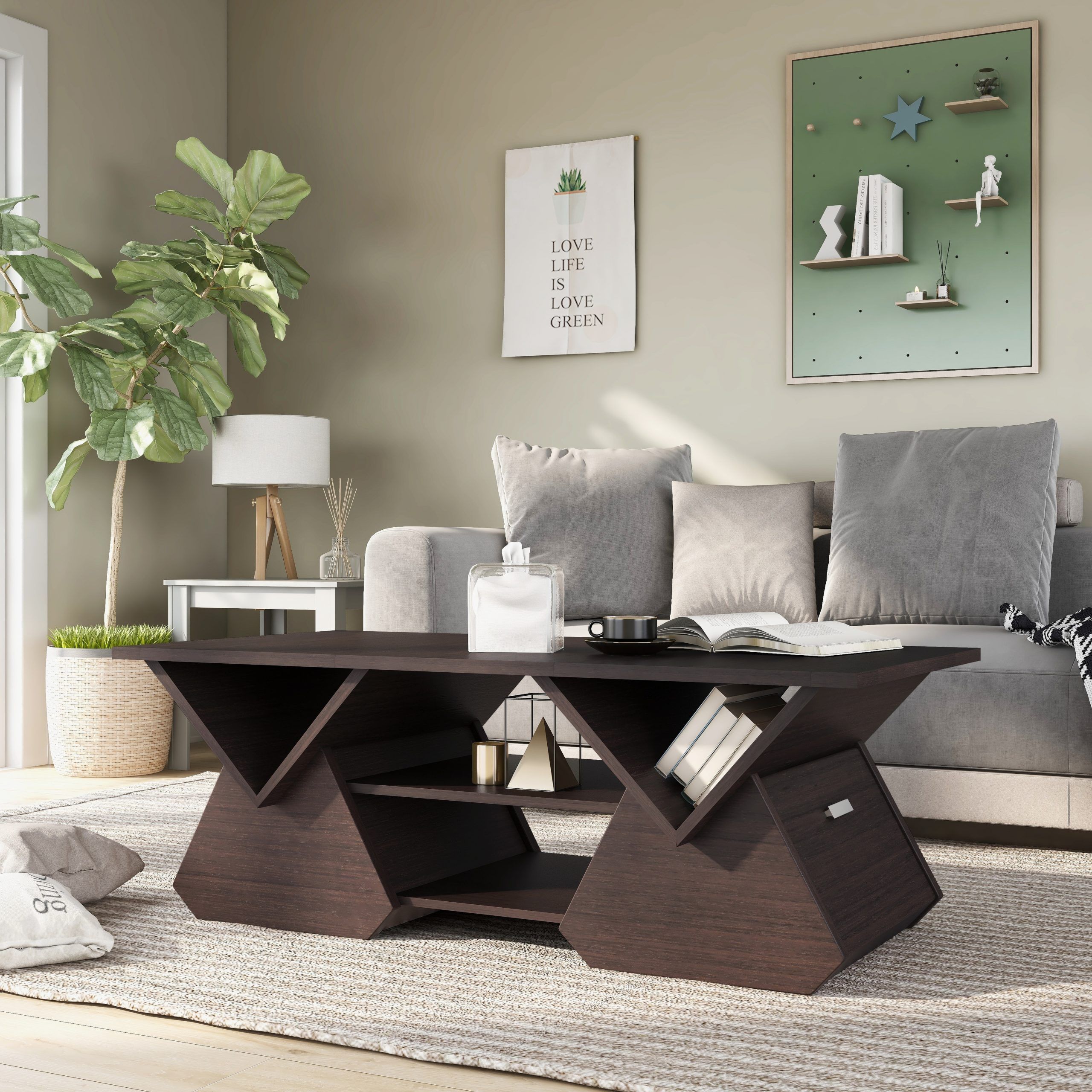Furniture Of America Fore Modern Espresso 47 Inch 4 Shelf Coffee Table –  Overstock – 9172913 Inside Modern Geometric Coffee Tables (View 9 of 15)