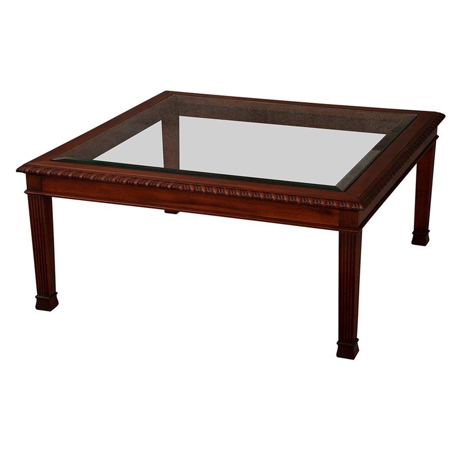 Glass Top Mahogany Square Coffee Table | Coffee Tables | Tables | Furniture  | Scullyandscully With Smooth Top Coffee Tables (View 13 of 15)