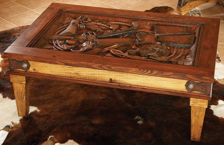 Hand Carved Western Coffee Table With Glass Top Within Wooden Hand Carved Coffee Tables (View 11 of 15)