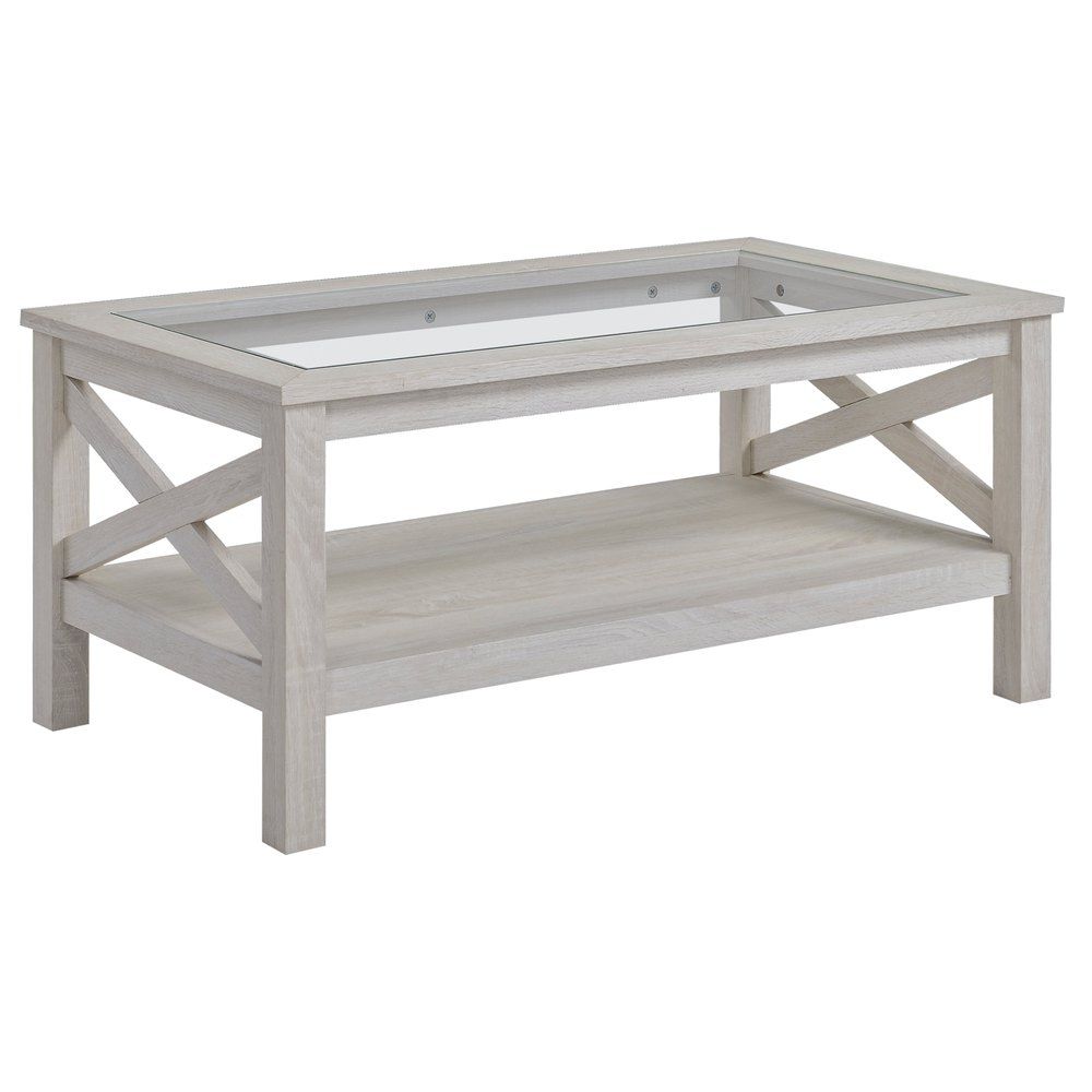 Homcom Coffee Table With Shelf And Tempered Glass Worktop Bianco| Bricoinn Regarding Tempered Glass Top Coffee Tables (View 14 of 15)