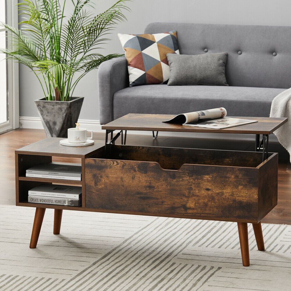 Industrial Lift Up Coffee Table With Hidden Storage And Open Shelf Living  Room | Ebay Pertaining To Open Shelf Coffee Tables (View 13 of 15)