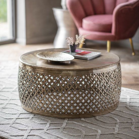 Khalasar Metal Round Coffee Table In Bronze | Furniture In Fashion In Bronze Metal Coffee Tables (View 3 of 15)
