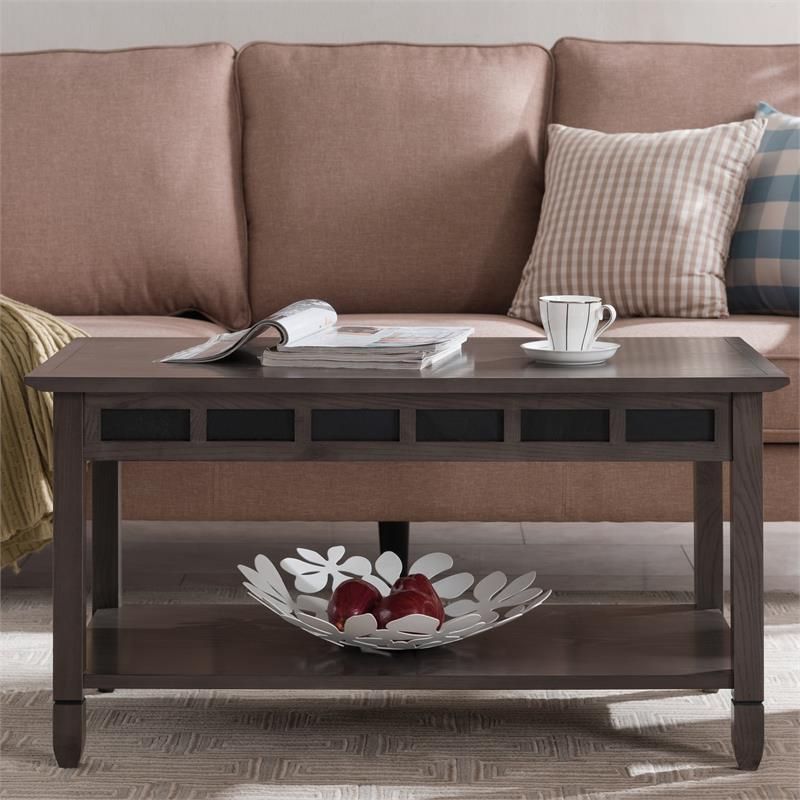 Leick Home Favorite Finds Wood Coffee Table In Smoke Gray Oak And Espresso  815199021398 | Ebay With Regard To Oak Espresso Coffee Tables (View 7 of 15)