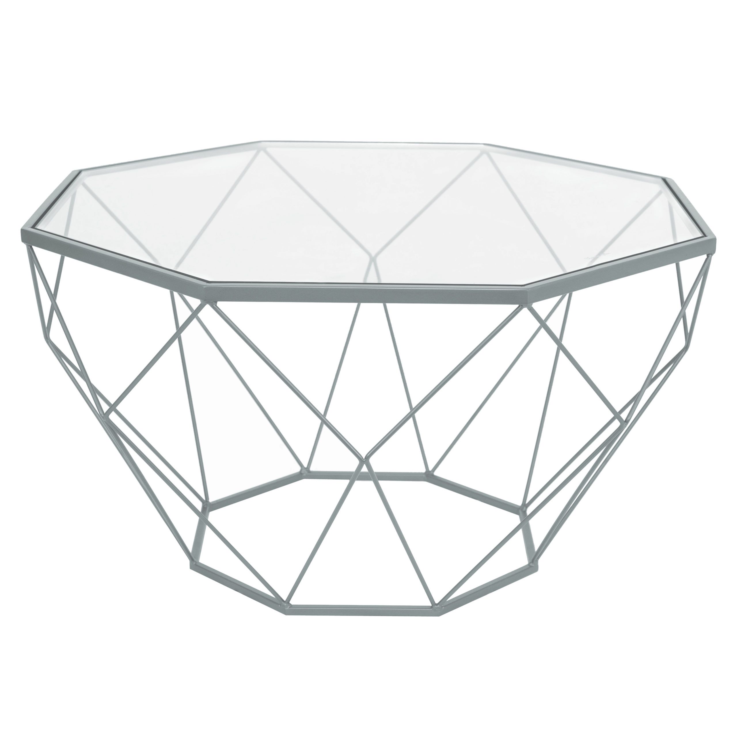 Leisuremod Malibu Octagon Glass Top Modern Coffee Table With Geometric Base  In Gray – Walmart Pertaining To Octagon Glass Top Coffee Tables (View 14 of 15)