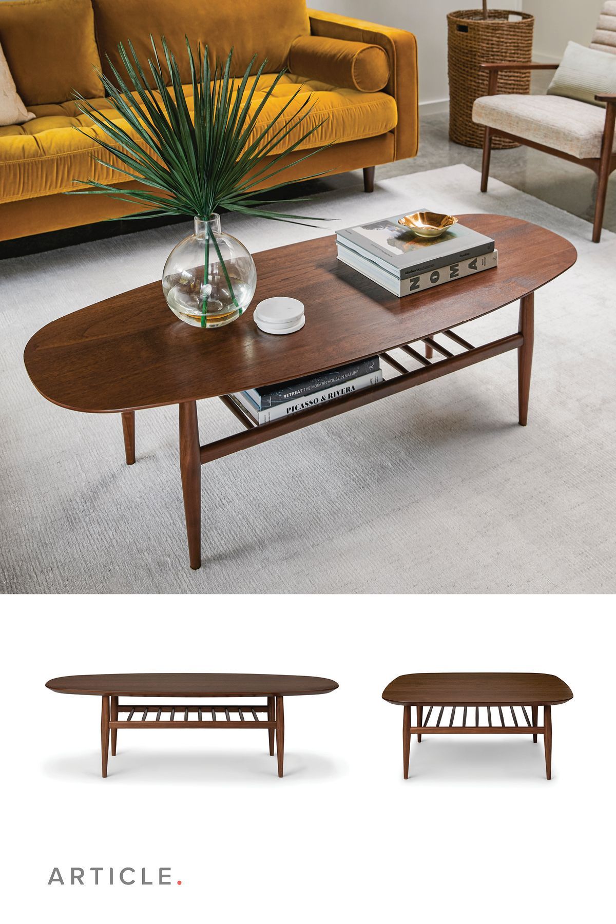 Lenia Walnut Oval Coffee Table | Living Room Coffee Table, Coffee Table, Mid  Century Coffee Table With Mid Century Coffee Tables (View 13 of 15)
