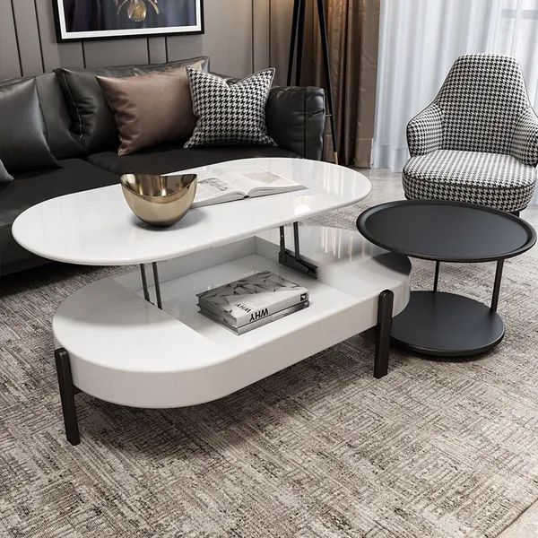 Lift Top Storage Lacquer Coffee Table And Side Table Set In White &  Black Homary With Lift Top Storage Coffee Tables (View 8 of 15)