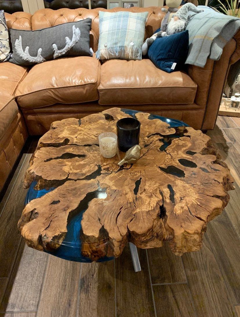 Live Edge Coffee Table With Epoxy Resin Olive Wood Burl Slab – Etsy Throughout Resin Coffee Tables (View 5 of 15)