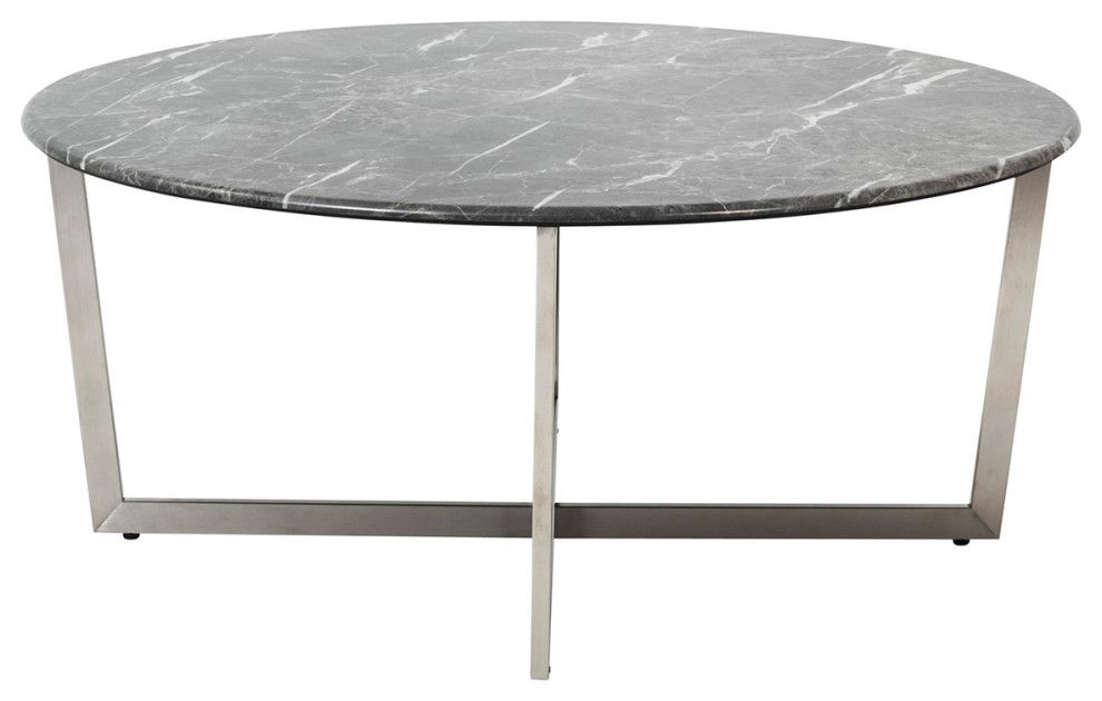 Llona 36" Round Coffee Table In Marble Melamine With Stainless Steel Base –  Contemporary – Coffee Tables  Euro Style | Houzz Intended For Marble Melamine Coffee Tables (View 1 of 15)