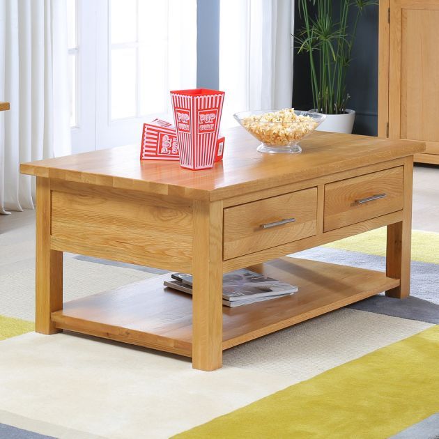 London Oak 2 Drawer Coffee Table | The Furniture Market For 2 Drawer Coffee Tables (View 11 of 15)