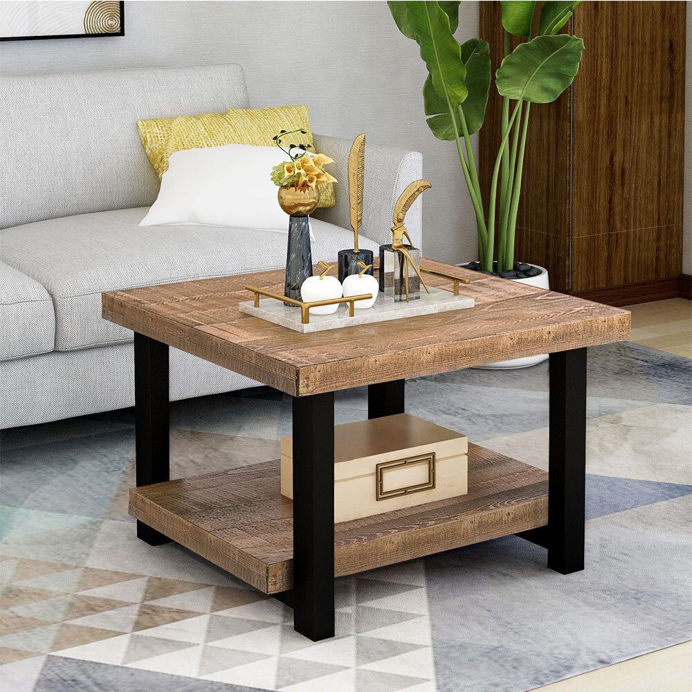 Loon Peak® Rustic Natural Coffee Table With Storage Shelf For Living Room,  Easy Assembly (26"x26") | Wayfair Regarding Rustic Natural Coffee Tables (View 5 of 15)