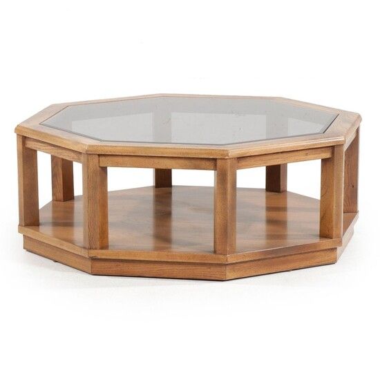 Lot Art | Octagonal Oak Coffee Table With Smoked Glass Top, Late 20th  Century With Regard To Octagon Glass Top Coffee Tables (View 11 of 15)