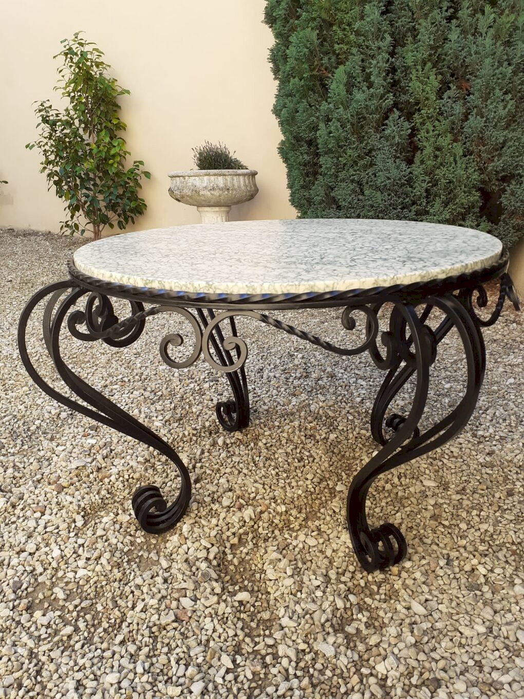 Marble And Wrought Iron Coffee Table Vintage Black Marble/metal Regarding Iron Coffee Tables (View 5 of 15)