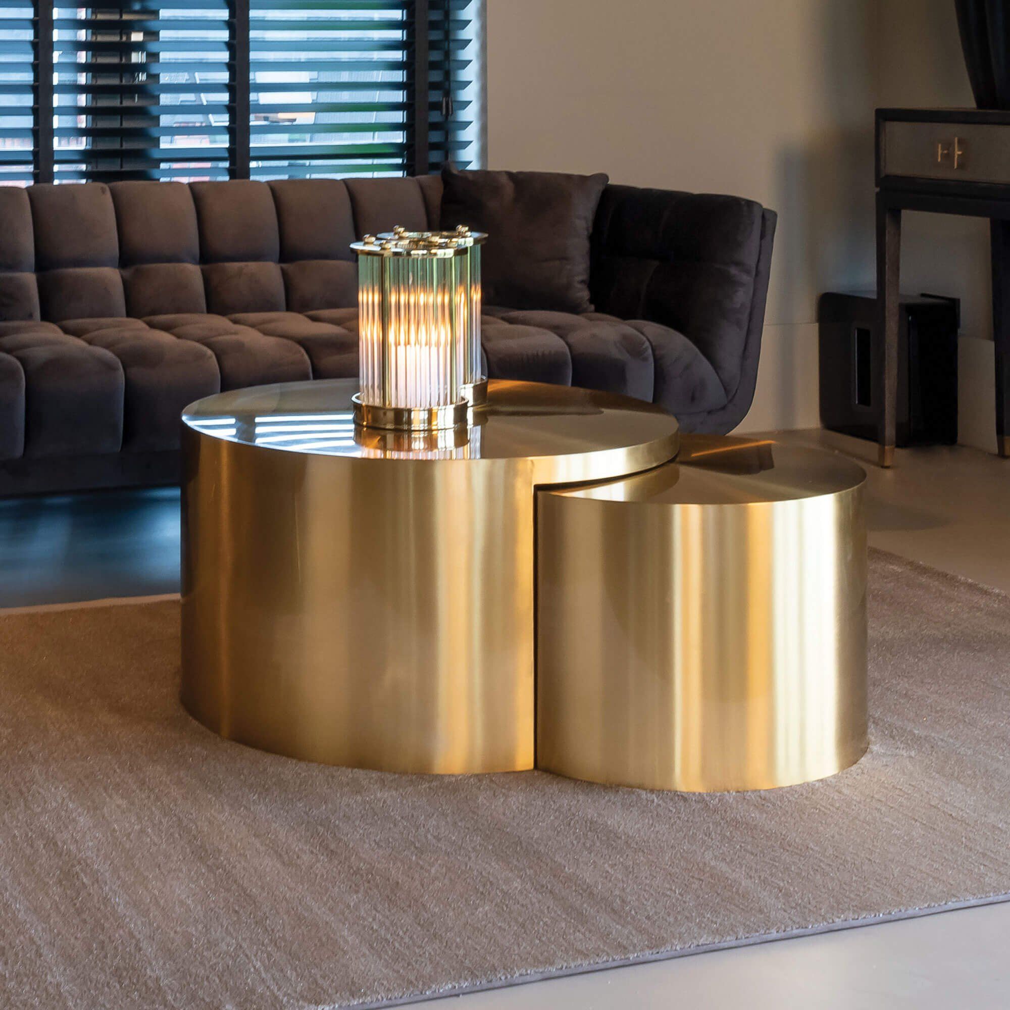 Maxwell Brushed Gold Set Of 2 Coffee Tables Inside Satin Gold Coffee Tables (View 2 of 15)