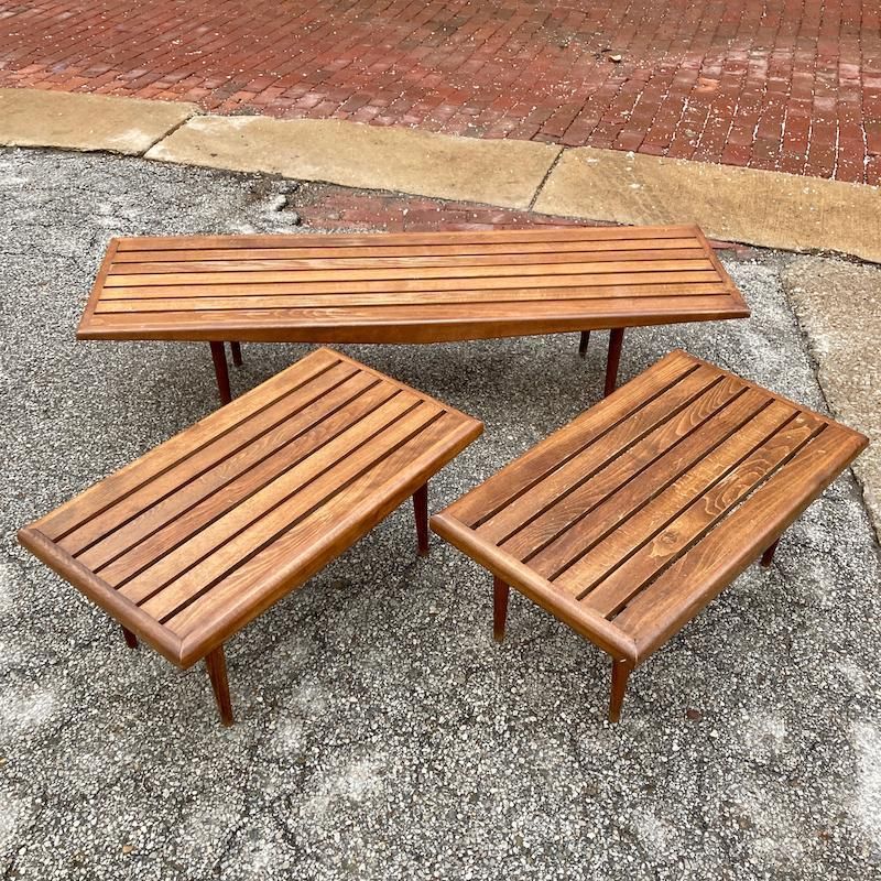 Mcm Wood Slat Coffee & Side Tables – Vintage Midcentury Occasional Tables –  Sweet Modern, Akron, Oh Intended For Slat Coffee Tables (View 9 of 15)