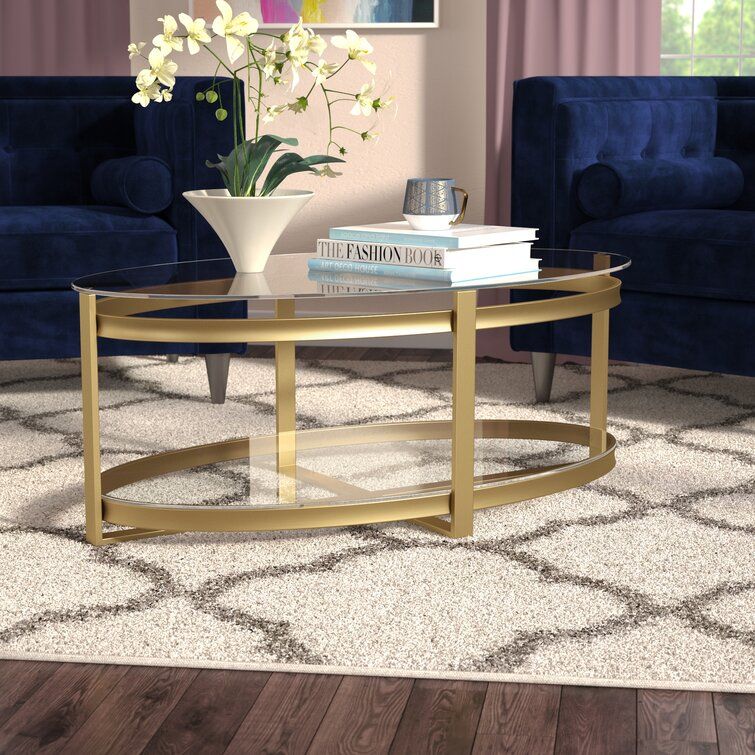 Mercer41 Sled Sled Coffee Table With Storage & Reviews | Wayfair Intended For Satin Gold Coffee Tables (View 3 of 15)