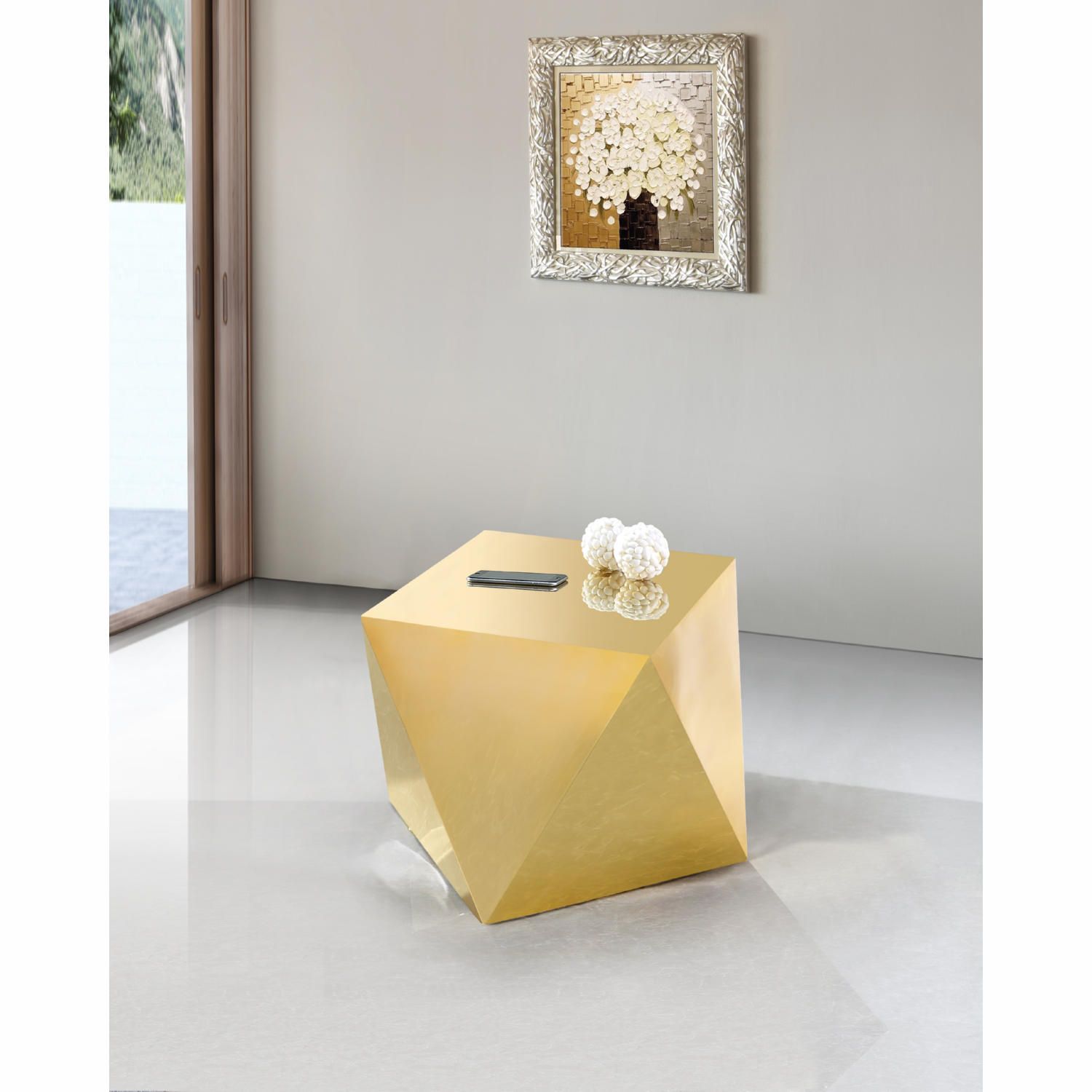 Meridian 222gold E Gemma Diamond Shape End Table In Gold Stainless Steel In Diamond Shape Coffee Tables (View 7 of 15)
