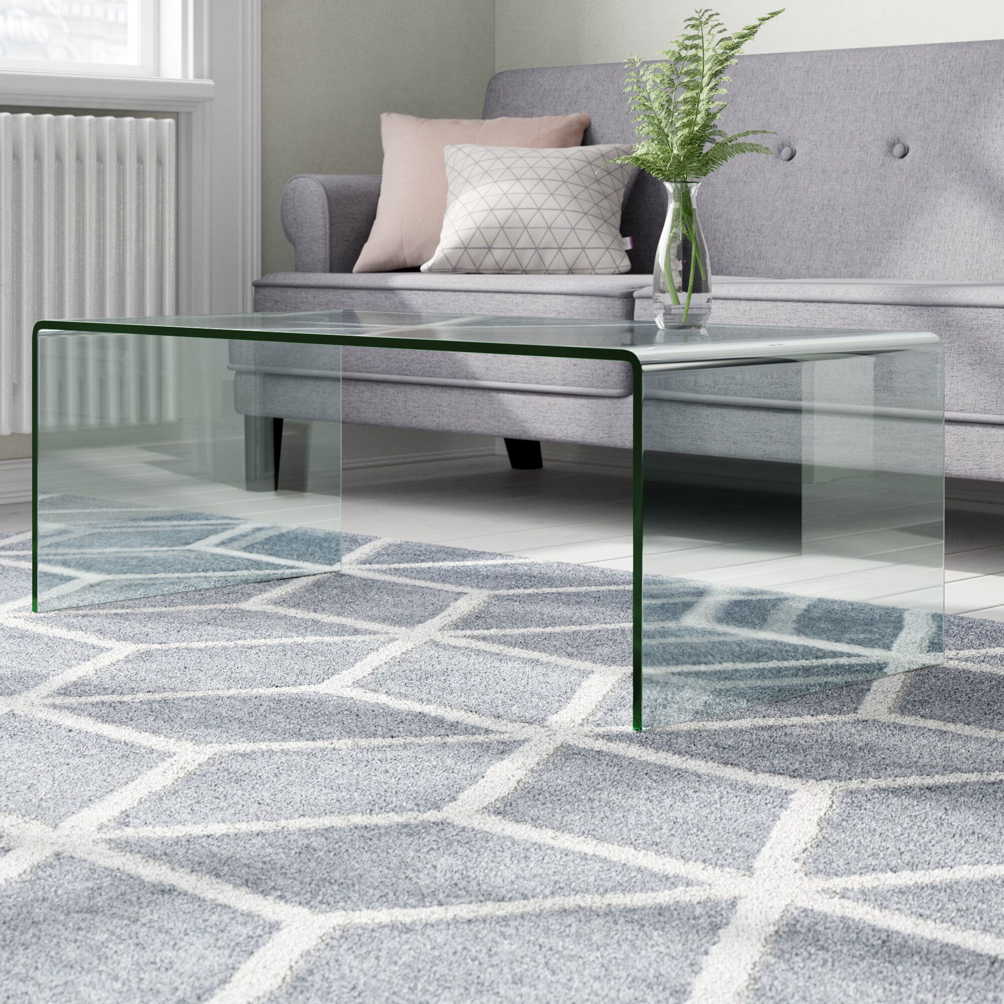 Metro Lane Curved Clear Glass Coffee Table & Reviews | Wayfair.co (View 6 of 15)