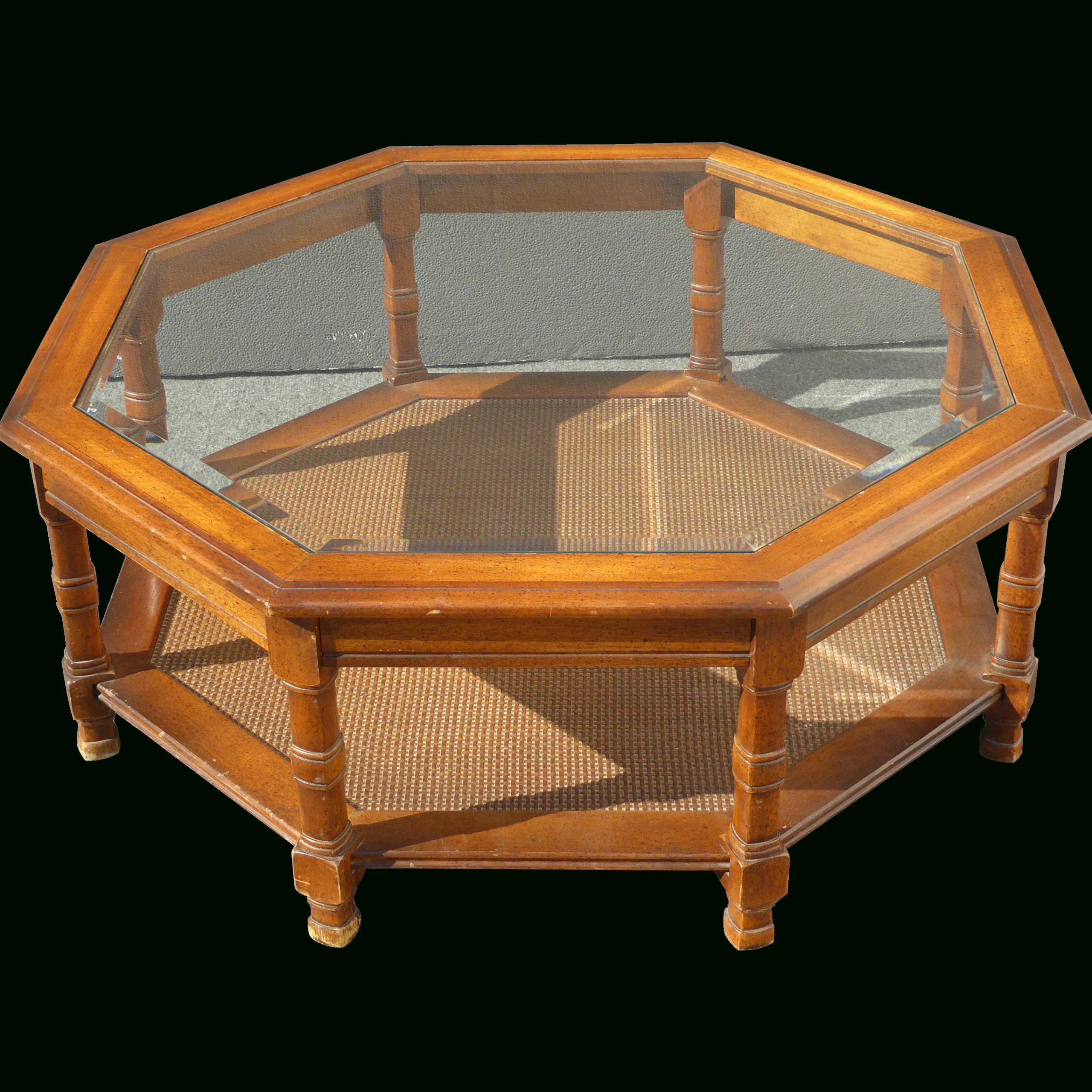 Mid Century Octagon Beveled Glass Top Coffee Table | Hexagon Coffee Table, Coffee  Table, Beveled Glass Intended For Octagon Glass Top Coffee Tables (View 2 of 15)