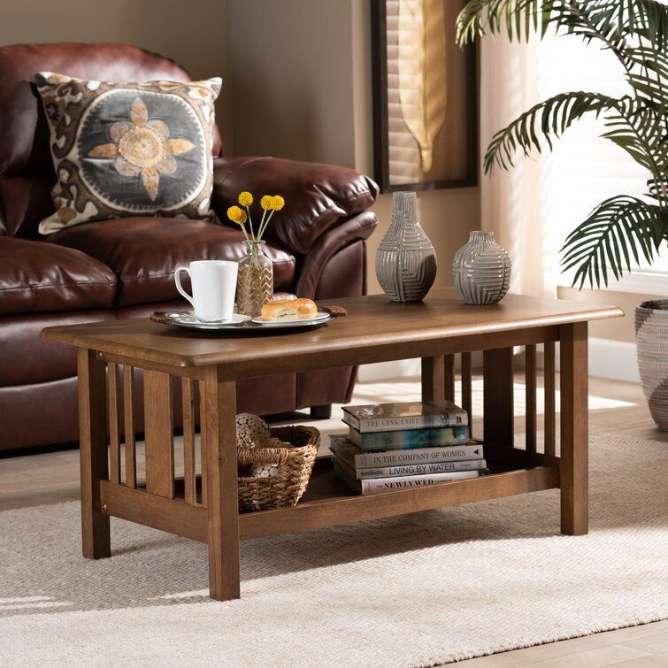 Millwood Pines Hults Traditional Transitional Mission Style Walnut Brown  Finished Rectangular Wood Coffee Table | Wayfair With Regard To Warm Walnut Coffee Tables (View 8 of 15)
