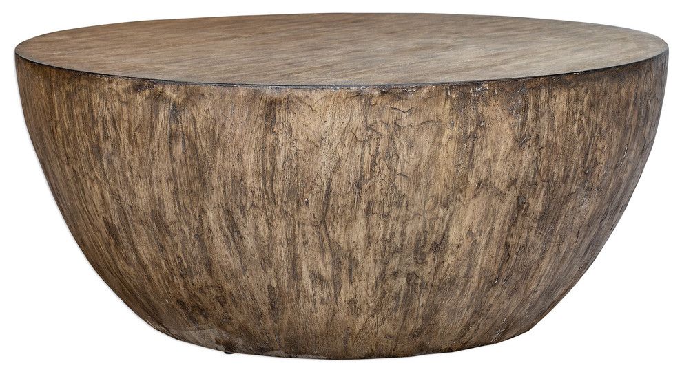 Minimalist Large Round Light Wood Coffee Table | Modern Geometric Block –  Rustic – Coffee Tables  My Swanky Home | Houzz Within Modern Geometric Coffee Tables (View 10 of 15)