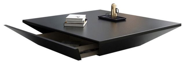 Modern Black Large Square Coffee Table With Storage Drum Drawer –  Transitional – Coffee Tables  Homary International Limited | Houzz With Regard To Black Square Coffee Tables (View 14 of 15)