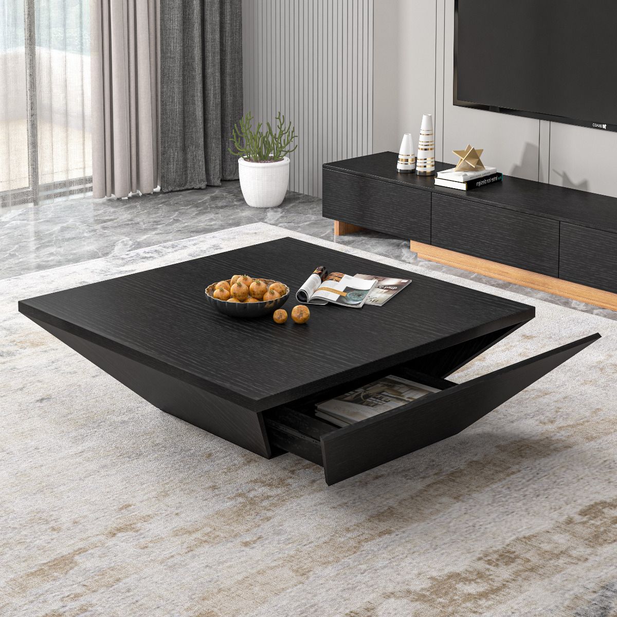 Modern Black Wooden Coffee Table In Black Square Coffee Tables (View 4 of 15)
