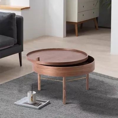 Modern Chic Round Wood Storage Coffee Table Black Rotating Accent Table | Tray  Coffee Table, Rotating Tray, Coffee Table Within Wood Rotating Tray Coffee Tables (View 7 of 15)