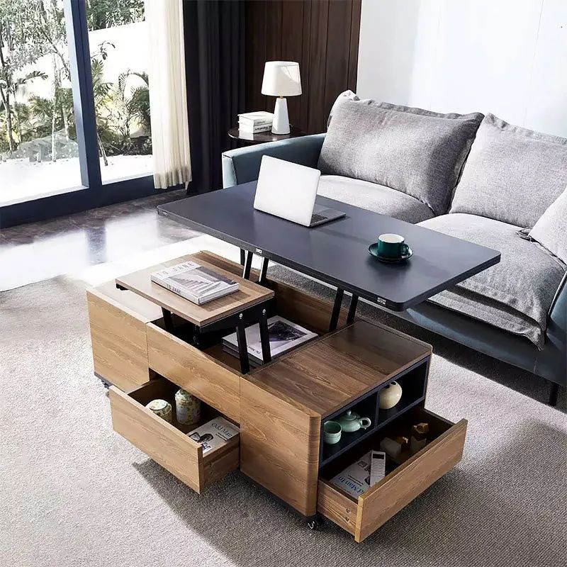 Modern Lift Top Coffee Table Multi Functional Table With 3 Drawers In  Walnut & Black Homary In Lift Top Coffee Tables (View 5 of 15)