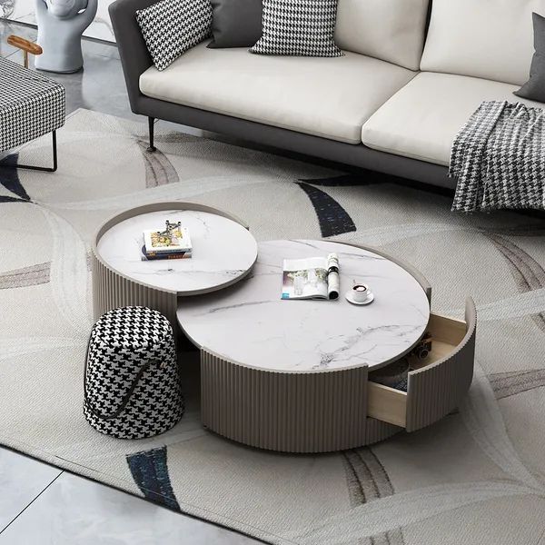 Modern Nesting Coffee Table Set With Drawer Sintered Stone Top 2 Piece Within 2 Piece Coffee Tables (View 4 of 15)