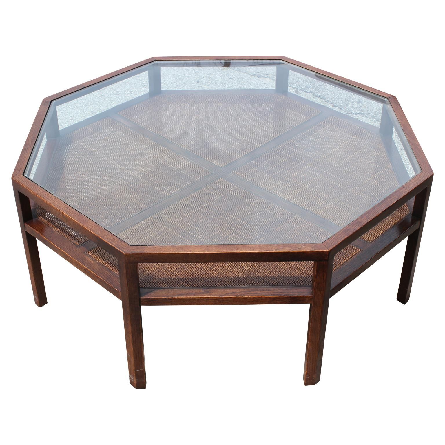 Modern Octagon Or Round Walnut Coffee Table With Glass Top At 1stdibs Intended For Octagon Glass Top Coffee Tables (View 6 of 15)