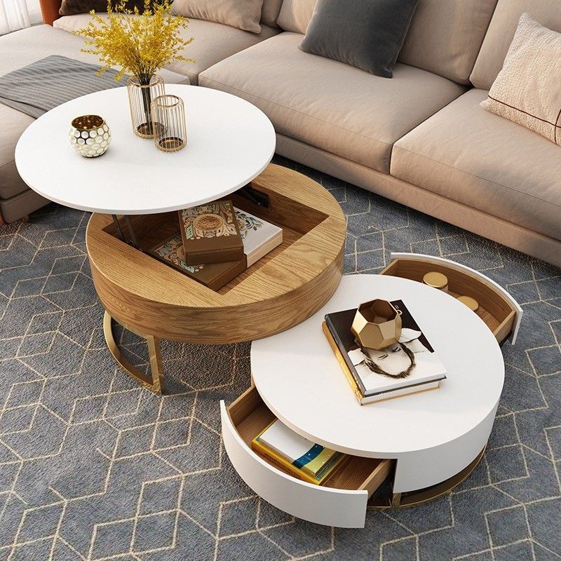 Modern Round Coffee Table With Storage Lift Top Wood Coffee Table With  Rotatable Drawers In W… | Round Coffee Table Modern, Coffee Table Wood,  Nesting Coffee Tables Throughout Modern Round Coffee Tables (View 1 of 15)