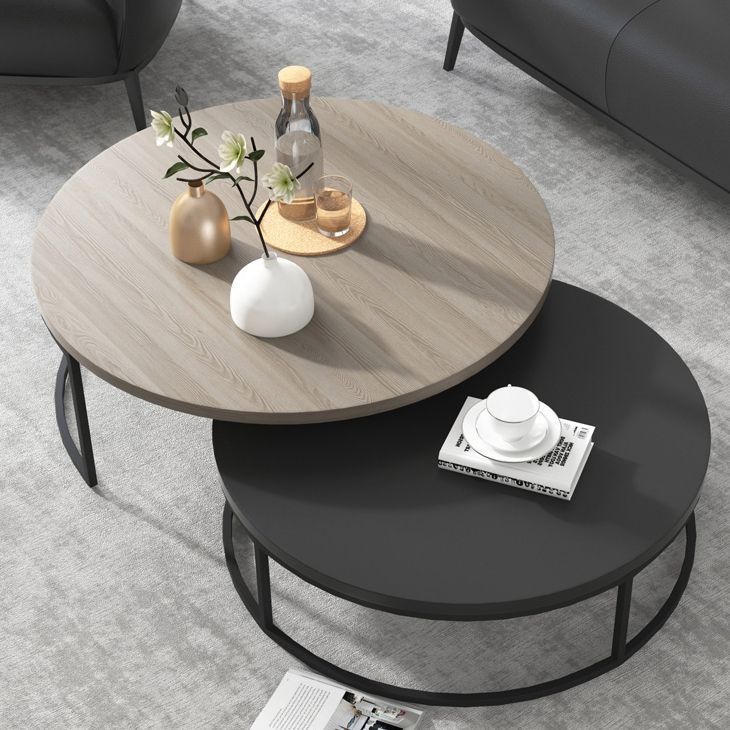 Modern Round Nesting 2 Piece Extendable Gray & Black Living Room Accent  Coffee Table | Round Coffee Table Living Room, Living Room Accent Tables,  Table Decor Living Room In Black Accent Coffee Tables (View 7 of 15)