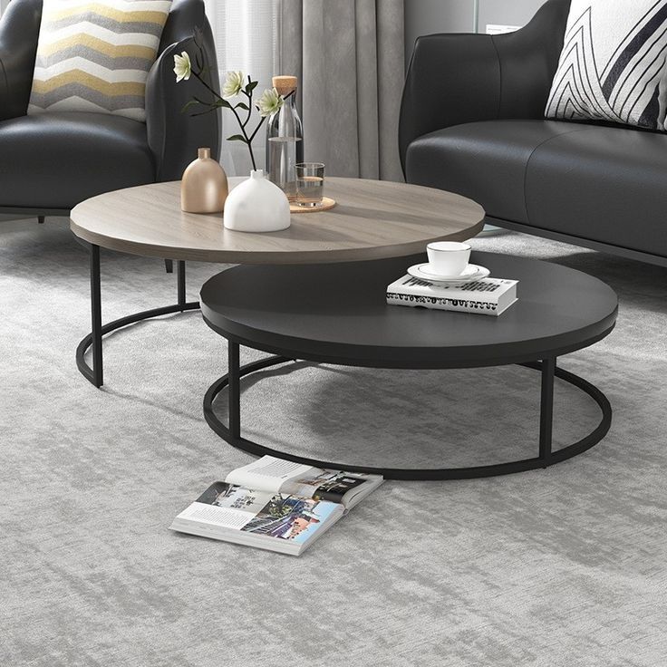 Modern Round Nesting 2 Piece Extendable Gray & Black Living Room Accent  Coffee Table | Table Decor Living Room, Living Room Accent Tables, Round Coffee  Table Living Room Pertaining To Black Accent Coffee Tables (View 5 of 15)