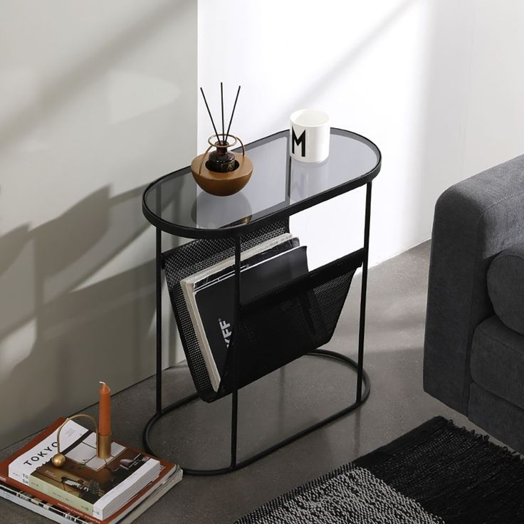 Modern Side Table Black End Table Metal Accent Oval Table Magazine Holder  Sofa Table | Living Room Side Table, Black Side Table, Black End Tables Inside Black Accent Coffee Tables (View 13 of 15)