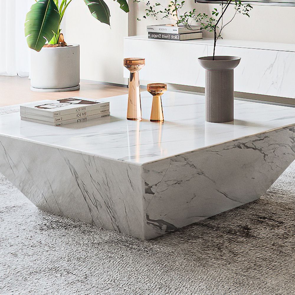 Modern White Faux Marble Coffee Table For White Faux Marble Coffee Tables (View 1 of 15)