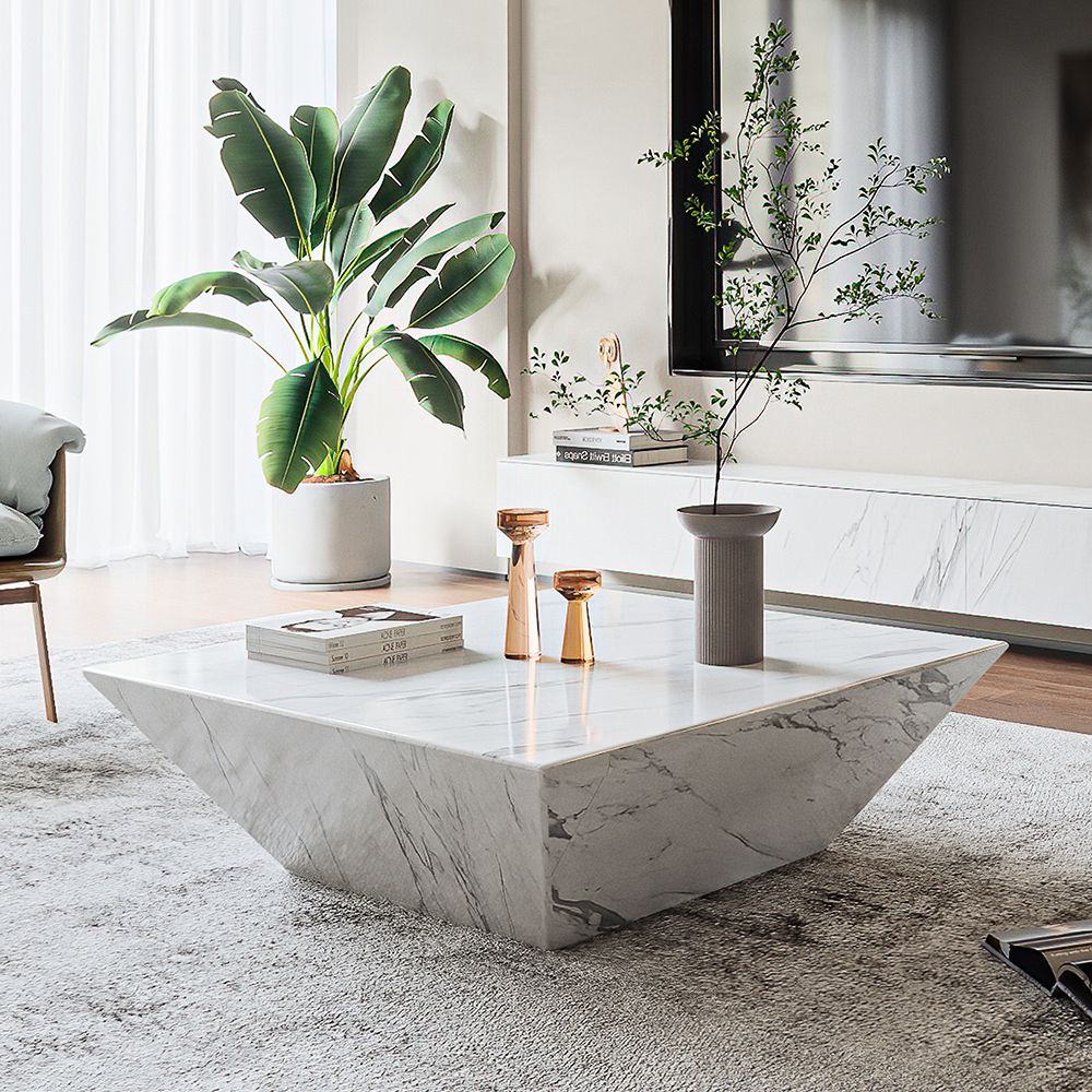 Modern White Faux Marble Coffee Table With White Faux Marble Coffee Tables (View 4 of 15)