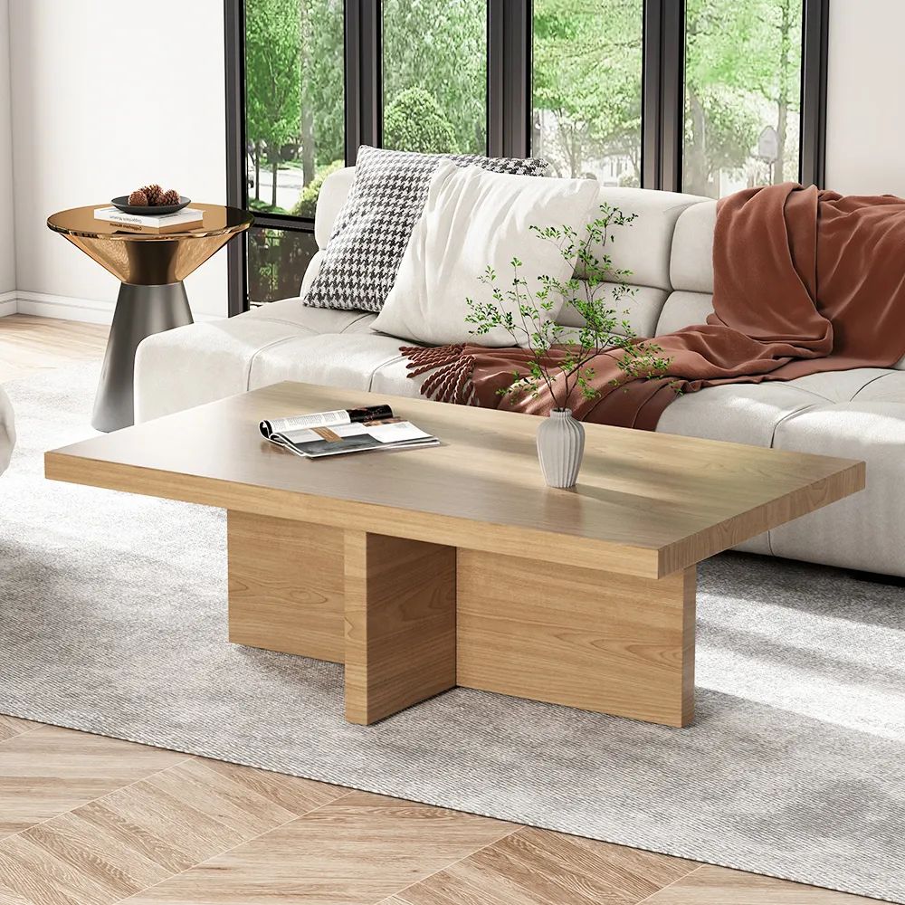 Modern Wood Coffee Table Rectangle Shaped In Natural Rustic Homary Throughout Rustic Natural Coffee Tables (View 2 of 15)