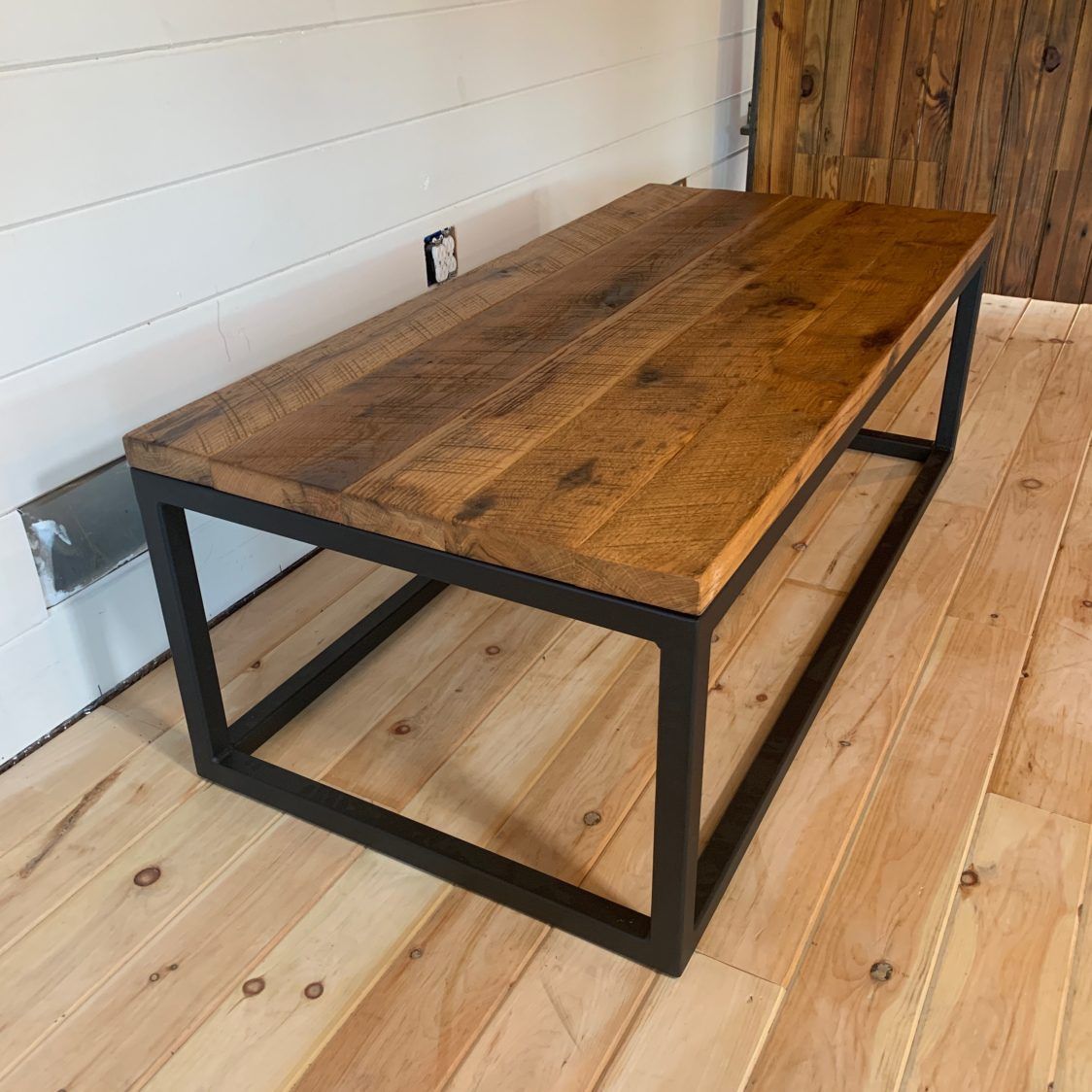 Nate Metal Base Coffee Table With Oak Top | Furniture From The Barn Within Metal Base Coffee Tables (View 9 of 15)