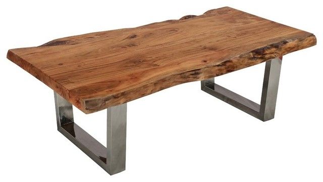 Natural Acacia Wood & Steel Rustic Live Edge Coffee Table – Contemporary – Coffee  Tables  Sierra Living Concepts Inc | Houzz In Acacia Wood Coffee Tables (View 12 of 15)