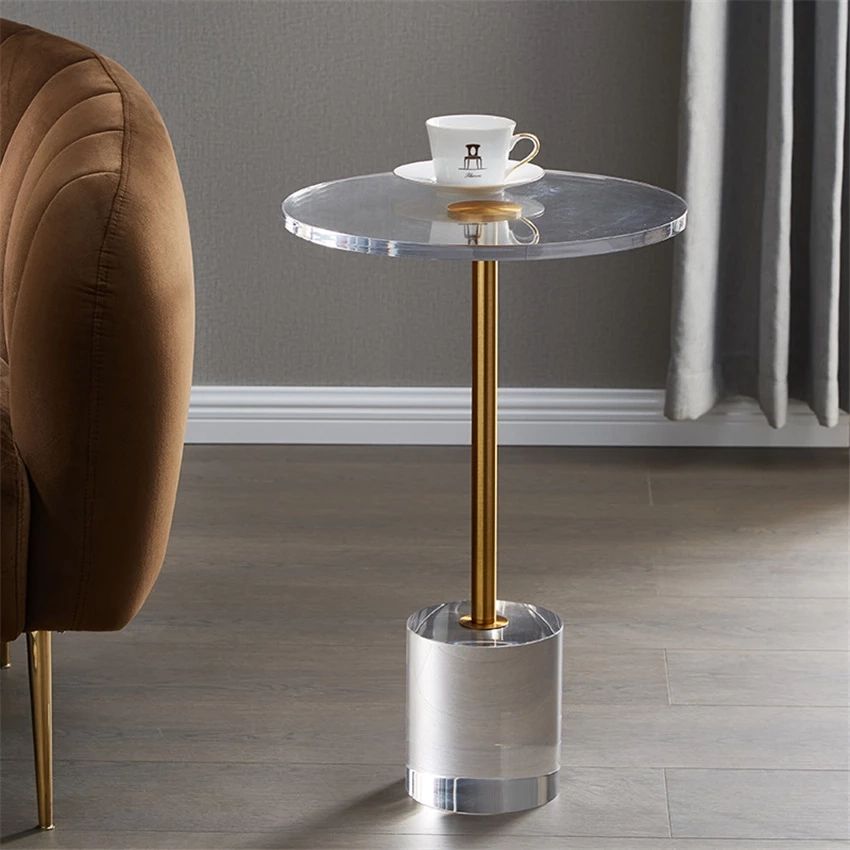 Nordic Transparent Acrylic Coffee Table Living Room Creative Stainless Steel  Corner Table Mini Round Table Sofa Bedside Table|end Tables| – Aliexpress Throughout Stainless Steel And Acrylic Coffee Tables (View 13 of 15)