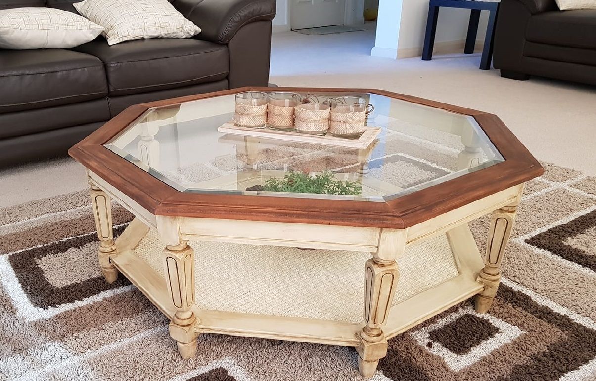 Octagon Coffee Table Cream Rustoleum Java Brown Glaze | Coffee Table, Coffee  Table Farmhouse, Coffee Table Redo Intended For Octagon Glass Top Coffee Tables (View 8 of 15)