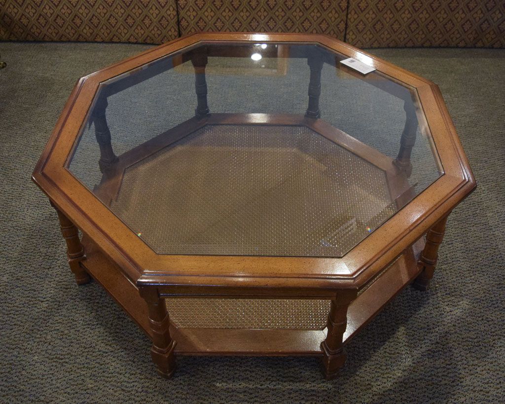 Octagon Glass Top Coffee Table | New England Home Furniture Consignment For Octagon Glass Top Coffee Tables (View 5 of 15)