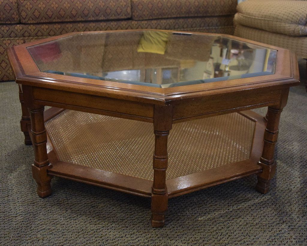 Octagon Glass Top Coffee Table | New England Home Furniture Consignment Pertaining To Octagon Glass Top Coffee Tables (View 3 of 15)